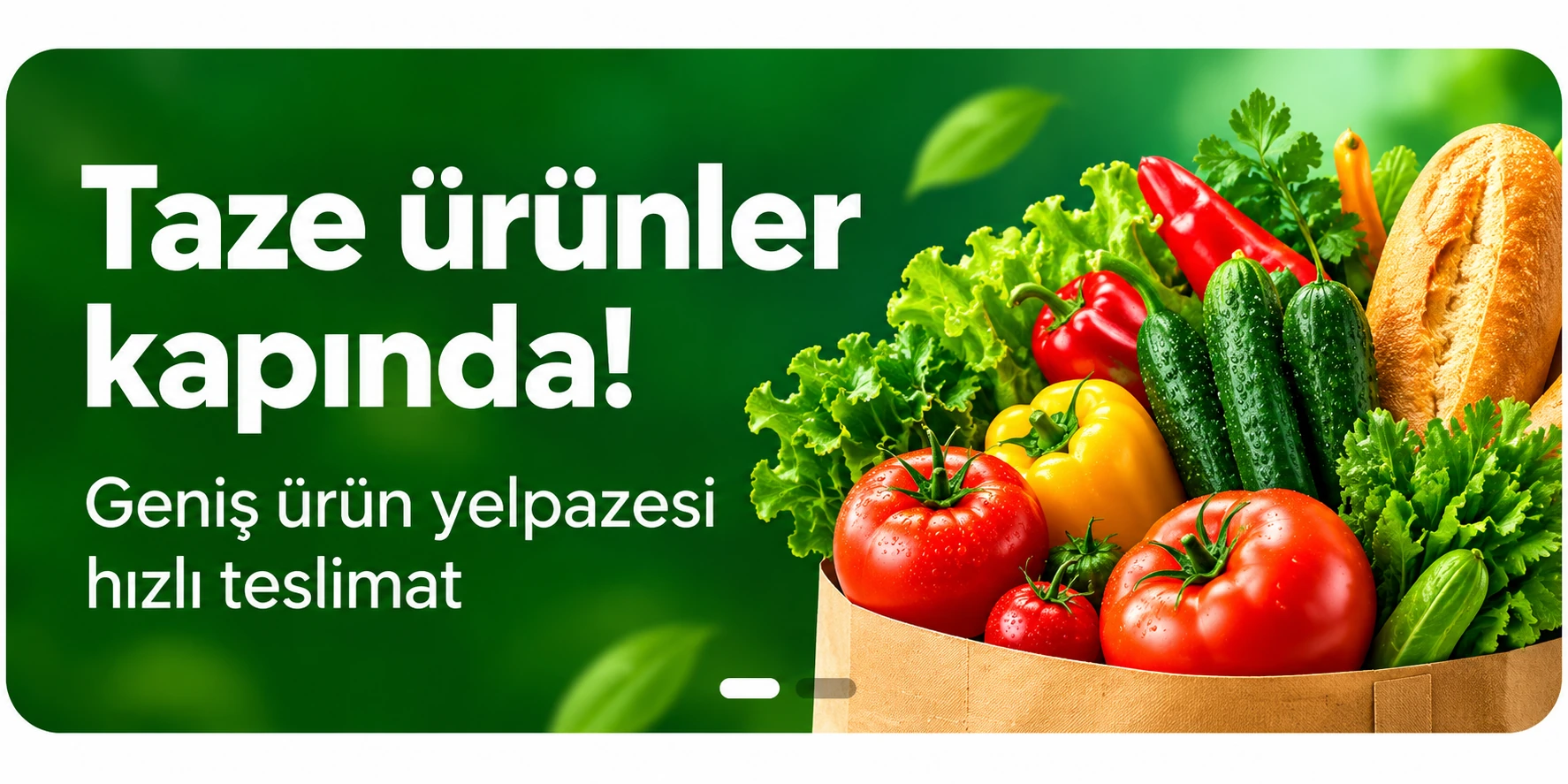 Taze ürünler kapında, geniş ürün yelpazesi, hızlı teslimat